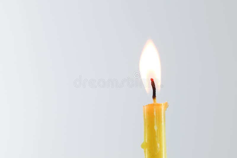 Yellow Candle Flame Straight on White Background Stock Image Image of