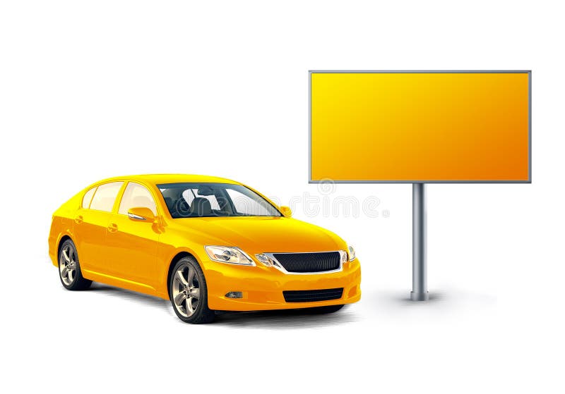 Yellow car and billboard stock illustration. Illustration of motion