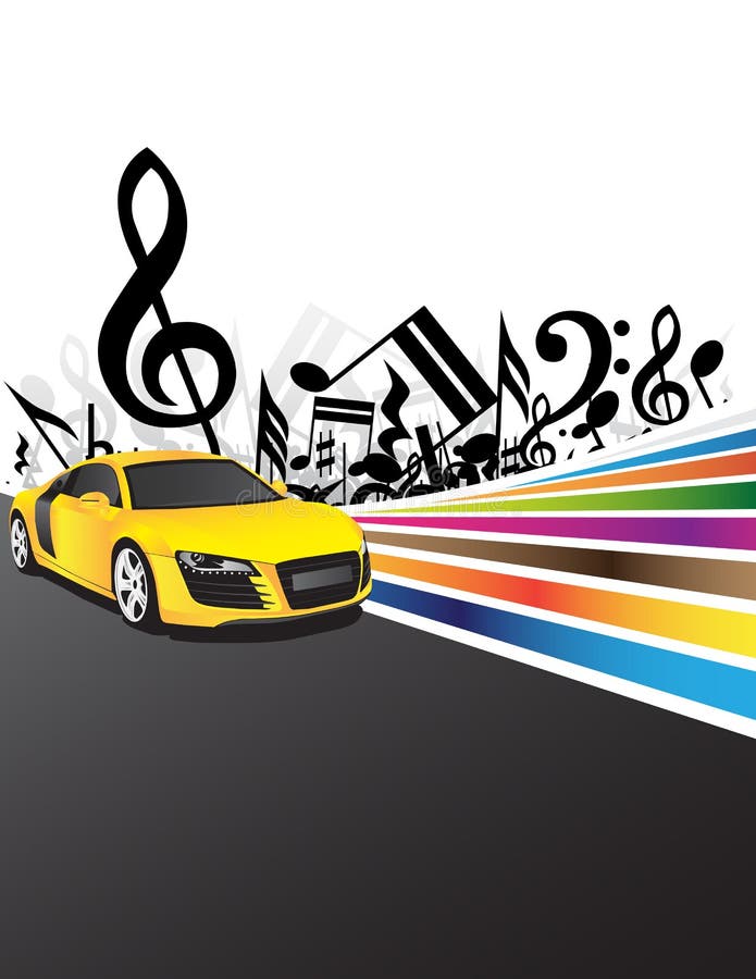 Yellow car and music stock vector. Illustration of popular 8463239