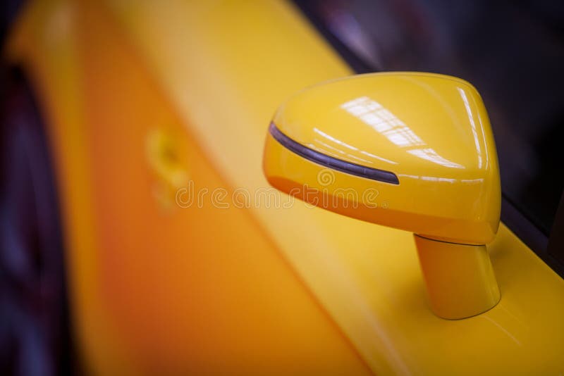 Yellow car side mirror stock photo. Image of mirror, transportation