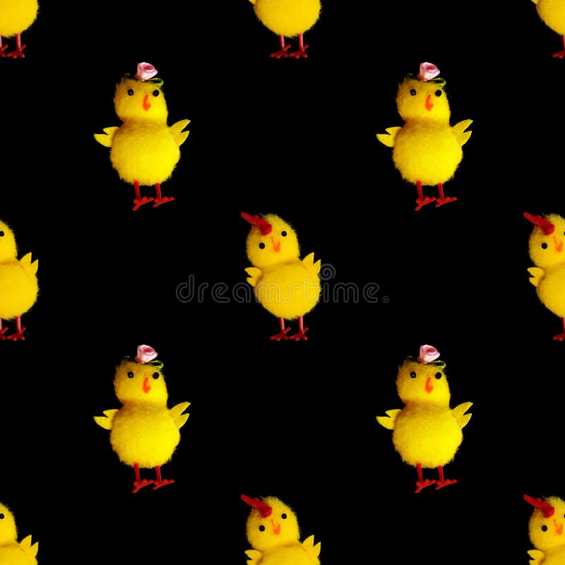 Yellow chicken on a black background. seamless pattern royalty free stock photos