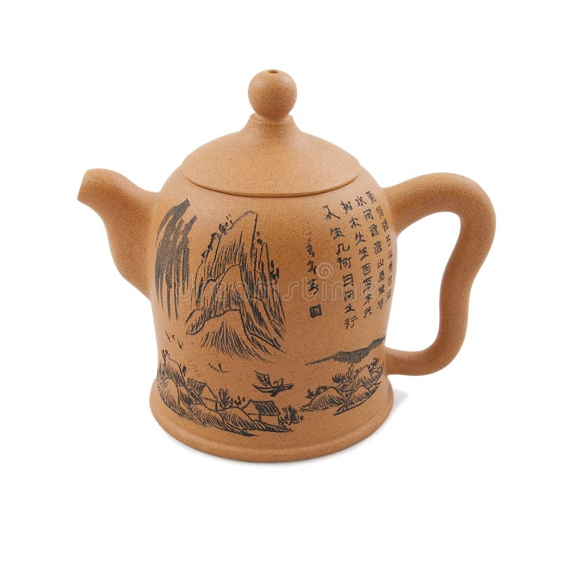 Yellow Chinese Teapot with Drawing and Ornament Stock Image Image of