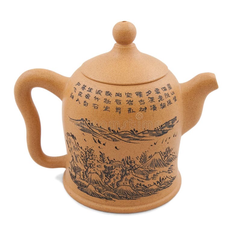 Yellow Chinese Teapot with Drawing and Ornament Stock Image Image of