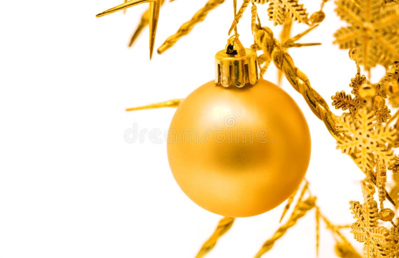 Yellow Christmas Ornaments in Christmas Tree Stock Photo Image of