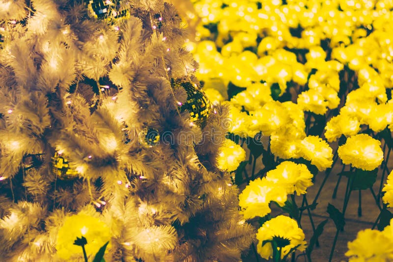 Yellow Christmas Ornaments on Tree Stock Photo Image of decoration