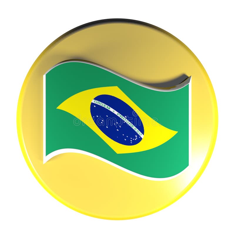 Yellow Circle Push Button Flag of Brazil 3D Rendering Illustration
