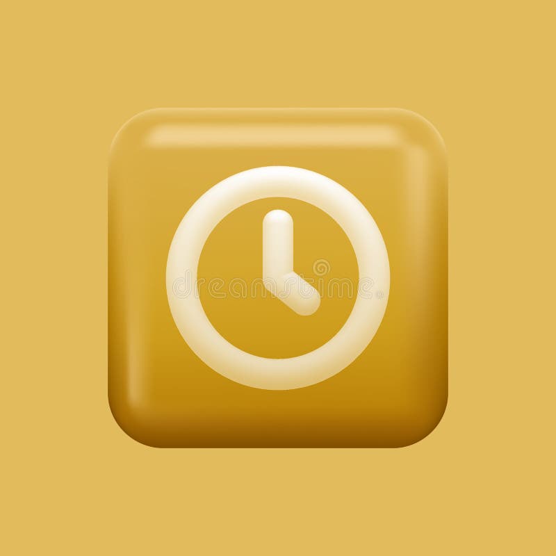 Yellow Clock Icon. Isolated 3D Square App Button Stock Vector