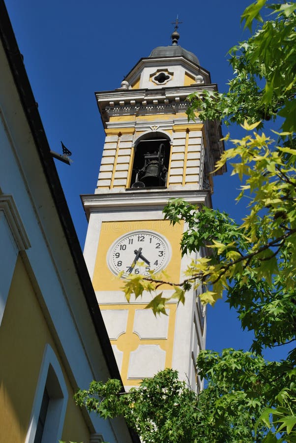 Yellow clock tower stock photo. Image of white, window 20570546