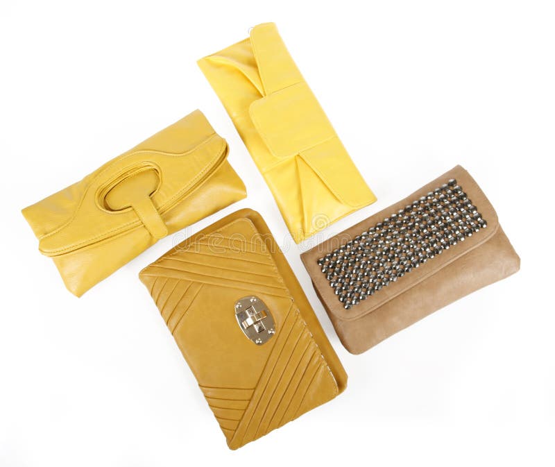 Yellow Clutch Bags Collection Stock Photo Image of baggage, casual