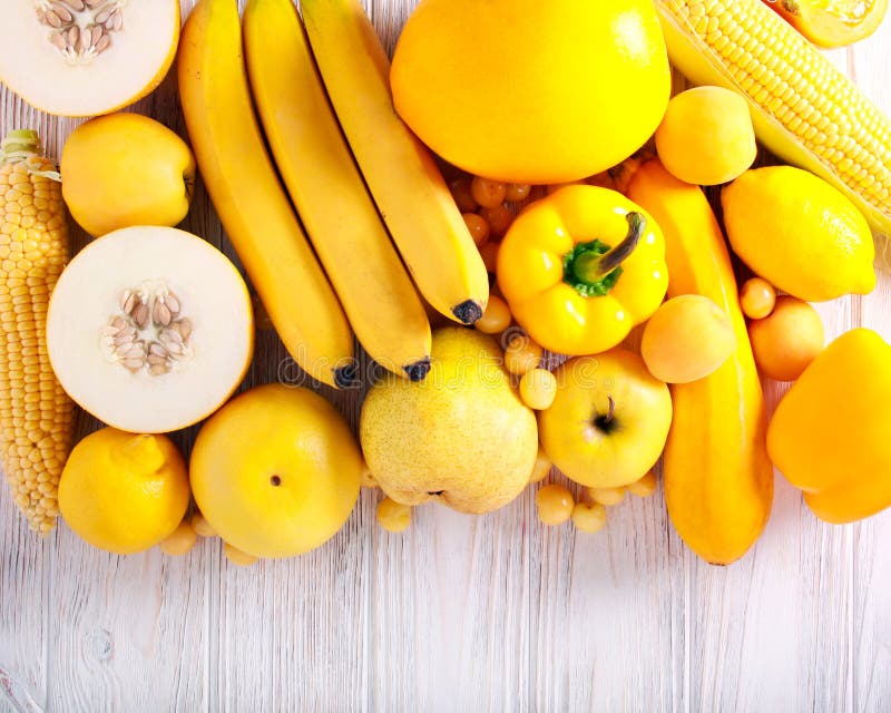 Yellow Color Assorted Vegetables And Fruits Stock Image - Image of ...