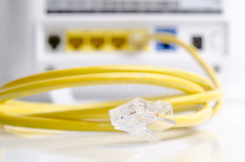 Yellow Communication Cable With Modem Isolated Stock Image Image of