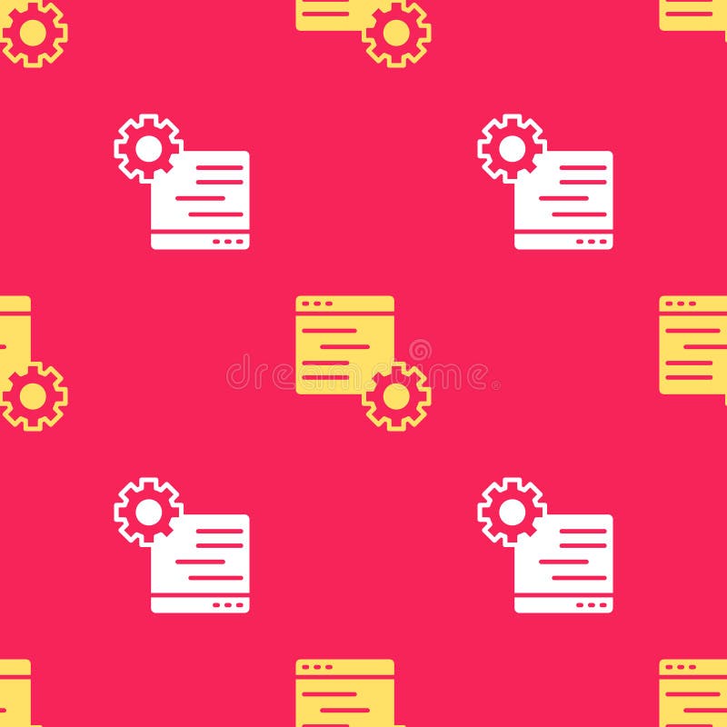 Yellow Computer api interface icon isolated seamless pattern on red background. Application programming interface API stock illustration