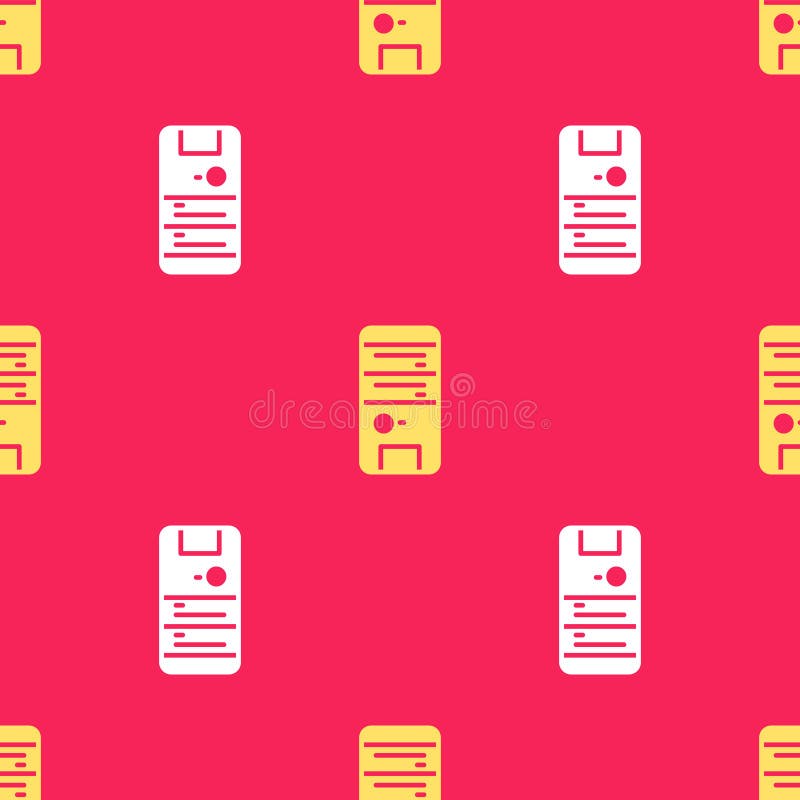 Yellow Computer icon isolated seamless pattern on red background. PC component sign. Vector stock illustration