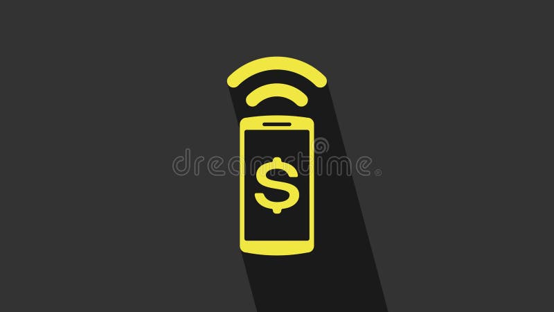 Yellow Contactless payment icon isolated on grey background. Mobile wallet technology, nfc, wireless payment with vector illustration