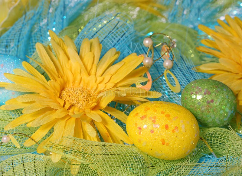 Yellow Daisies with Easter Eggs Stock Image Image of glitter, painted