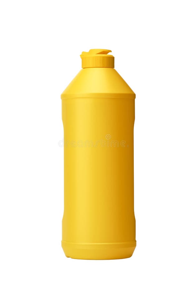 Yellow Detergent Plastic Bottle with Cleaning Liquid Isolated on White