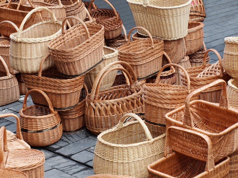 Yellow Different Baskets Pile Stock Image Image of business, color