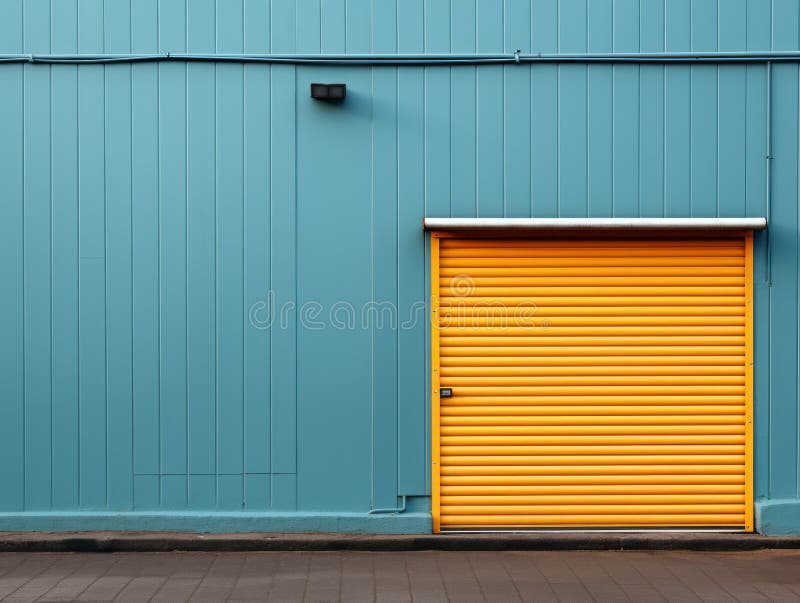 A Yellow Door and a Blue Wall in Front of it Stock Illustration