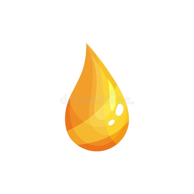 Yellow drop of rapeseed, vegetable or olive oil. Falling golden droplet with highlights and shadows. Simple liquid icon