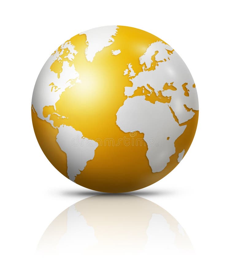 Yellow Earth Globe Isolated on White Background Stock Illustration