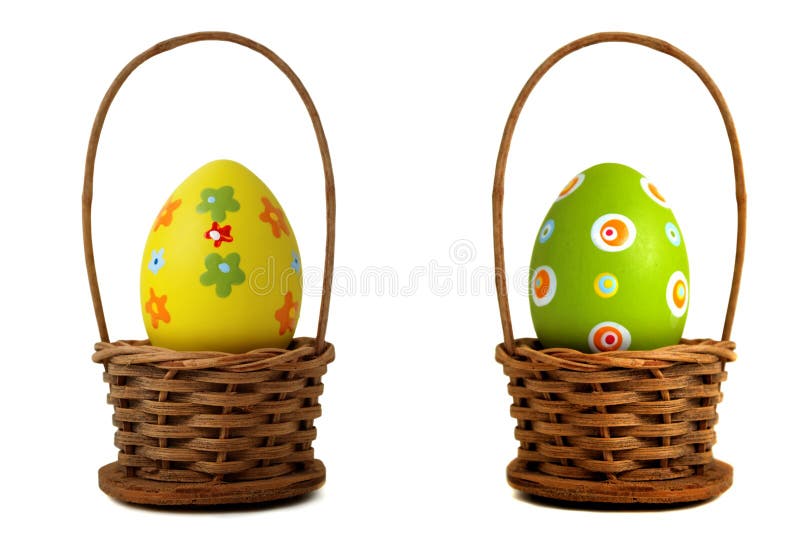 Yellow Easter Egg into a Basket Stock Image Image of bright, homemade