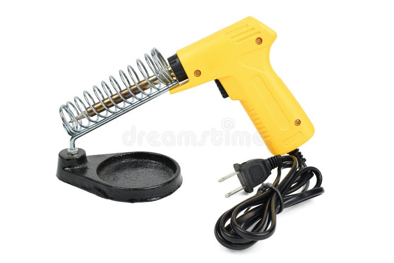 Yellow Electrical Solder on Soldering Iron Stand. Stock Photo Image