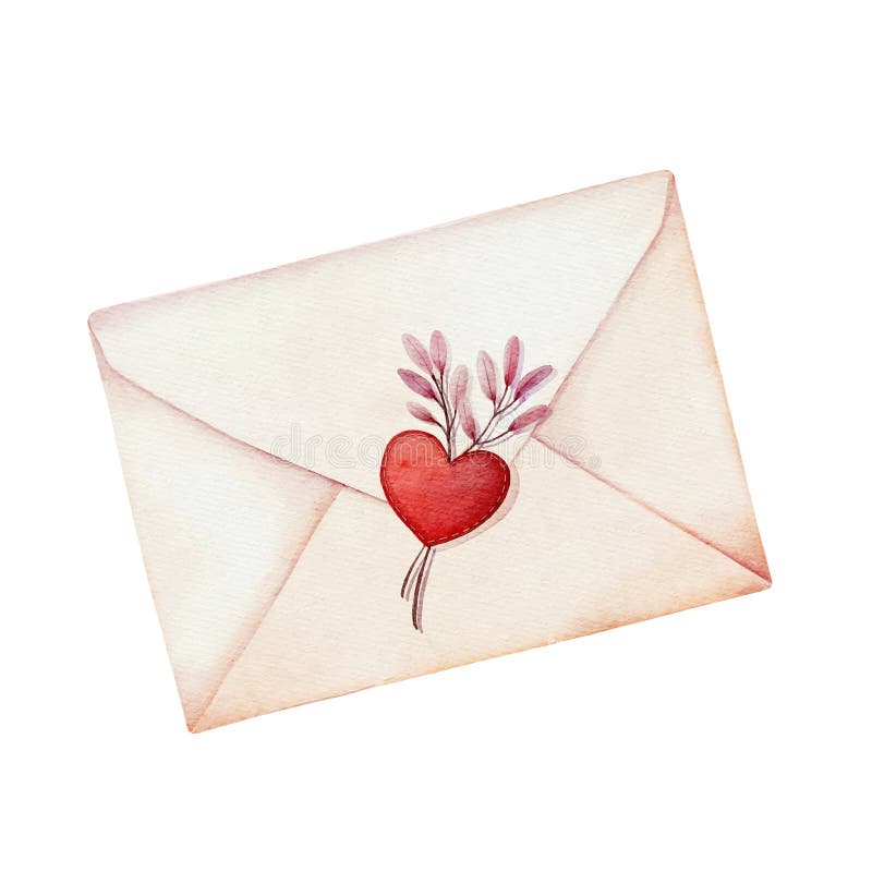 Yellow envelope with red heart. Love letter for Valentines day