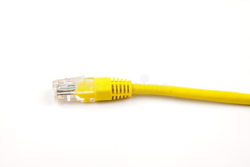 Yellow ethernet LAN cable for internet connections.