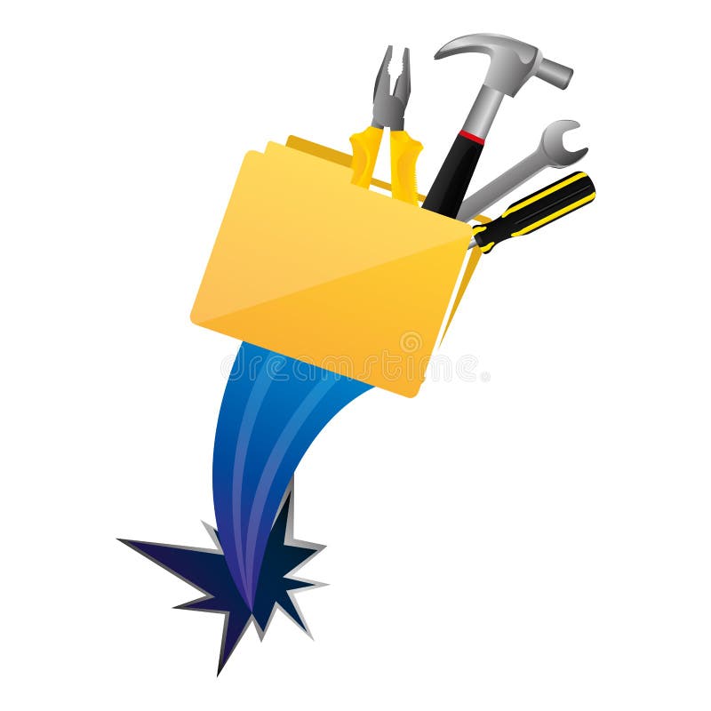 Yellow file with tools and hole icon stock illustration