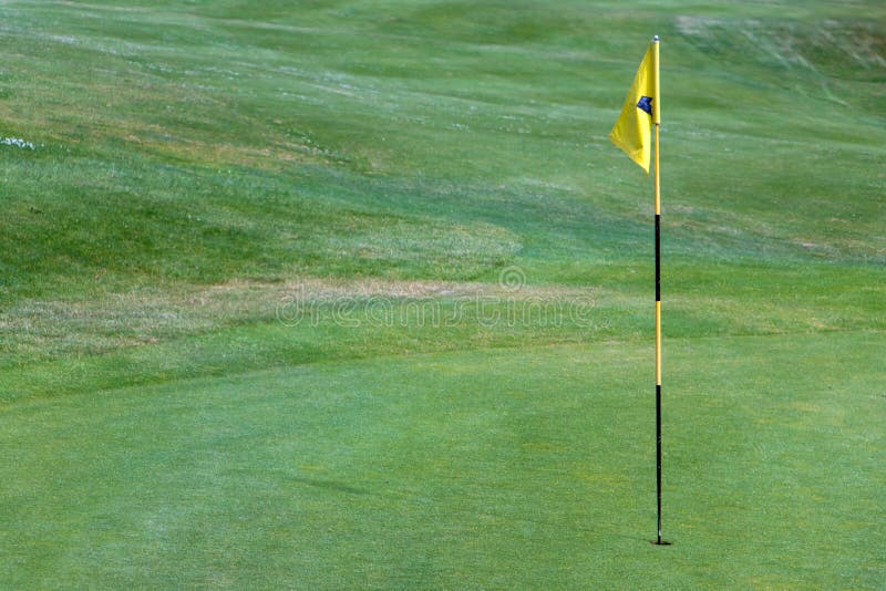 A Yellow Flag on a Pole in a Hole on a Golf Course Stock Image Image