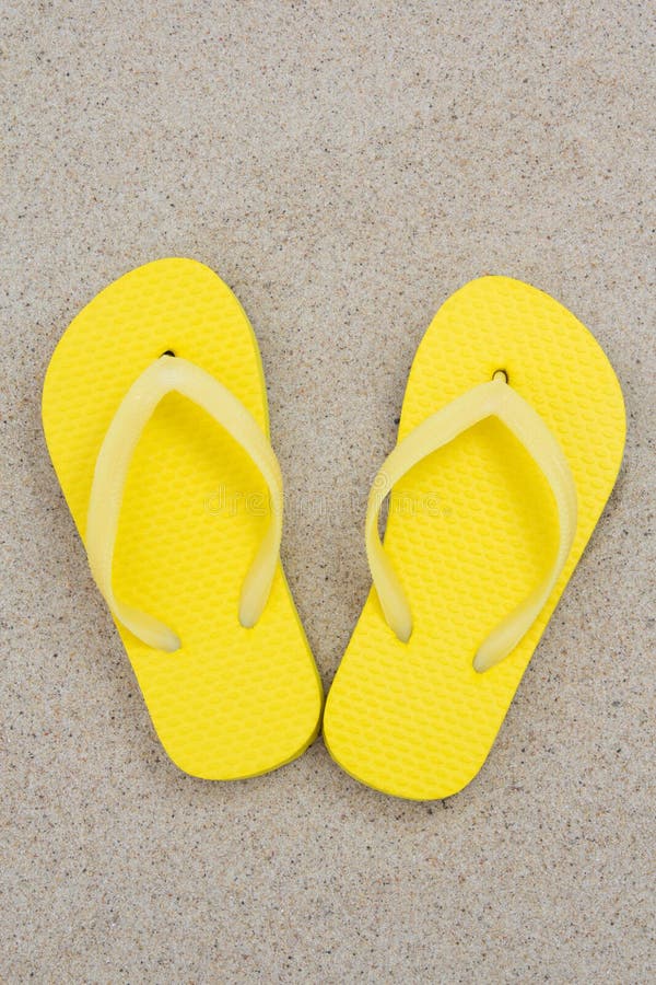 Yellow Beach Flip Flop Shoes Isolated On White Stock Photo - Image of ...