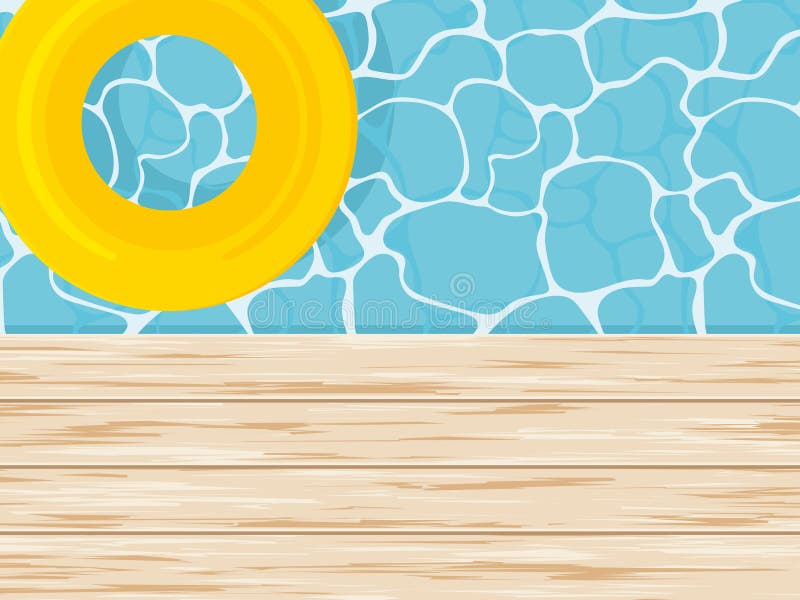 Yellow Floating Pool Ring in a Swimming Pool with Wooden Deck Stock
