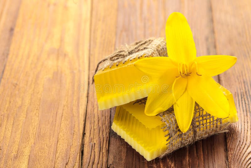 Yellow Handmade Soap and Phyto Salt Stock Photo Image of cosmetics