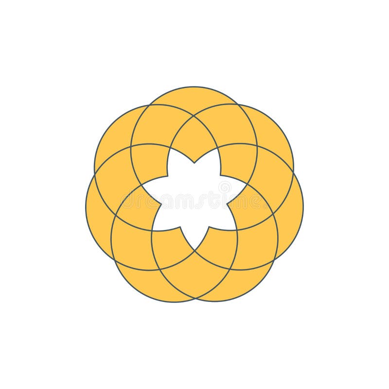 Yellow Flower of Life, Seed of Life symbol. Unique geometrical figure, composed of overlapping circles of same size, forming the