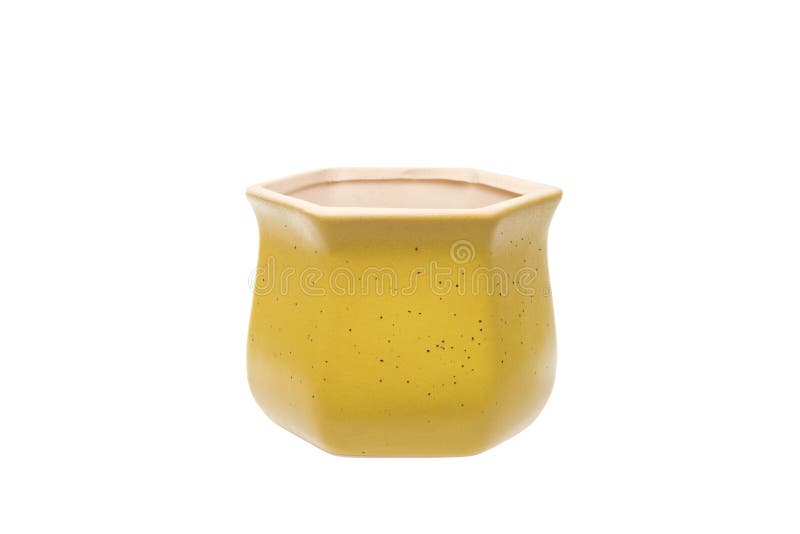 Yellow Flower Pot Ceramic Pot Isolated on a White Background Stock