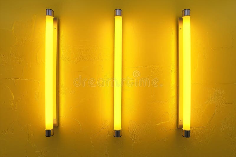 Yellow Fluorescent Tubes Against Textured Yellow Wall Create Vibrant Backdrop Stock Illustration