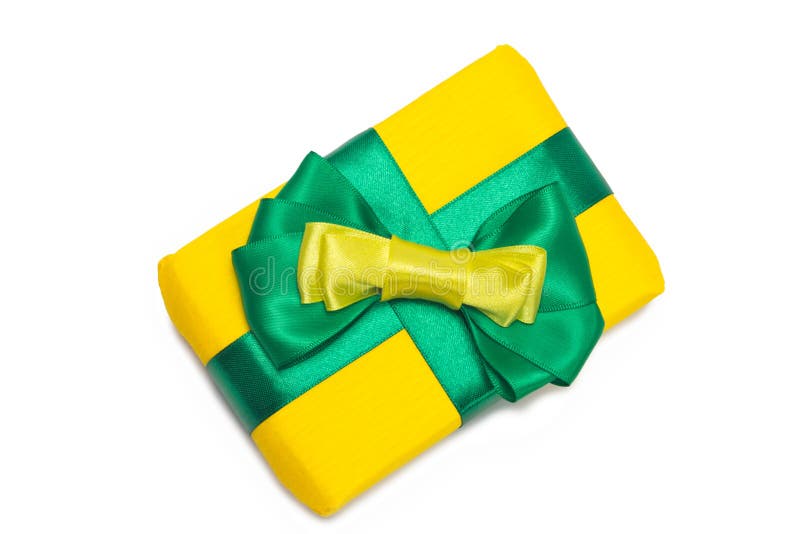 Yellow Gift Box with Green Ribbon Stock Image Image of ribbon, green