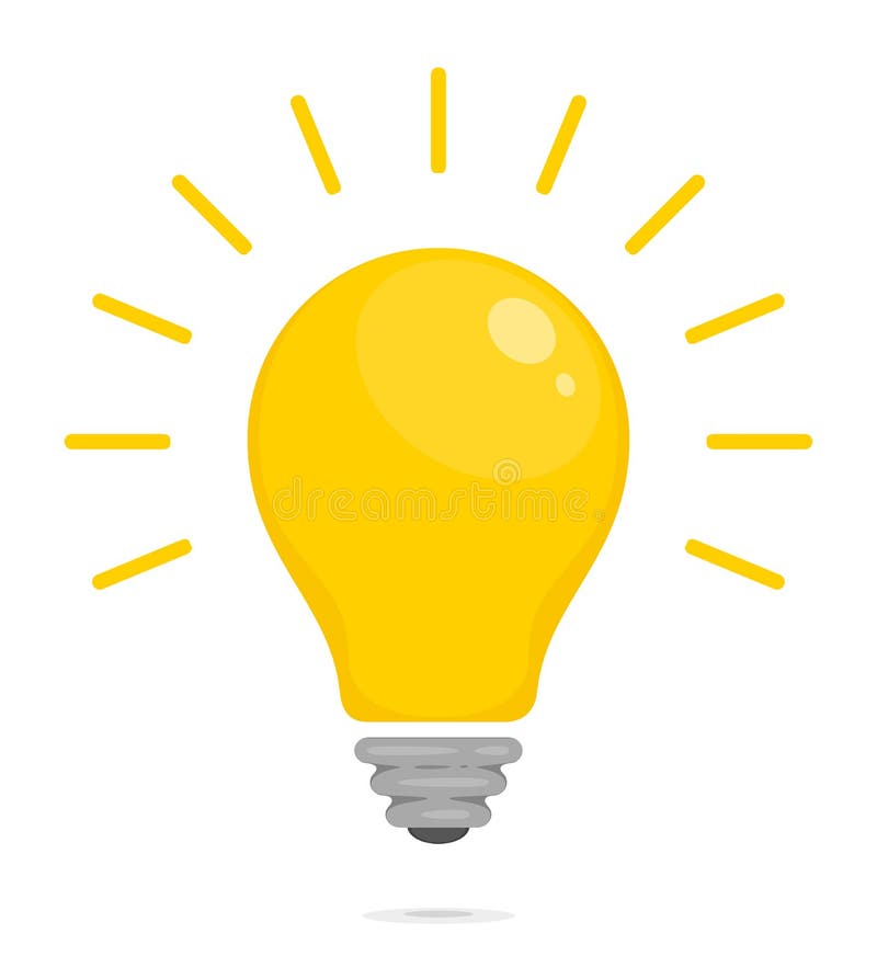Yellow glowing light bulb. Symbol of energy, solution, thinking and idea. Flat style icon for web and mobile app. Vector royalty free illustration