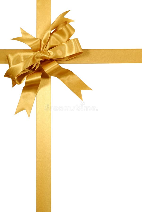 Gold Gift Ribbon Bow Straight Horizontal Isolated on White Background Stock Image Image of