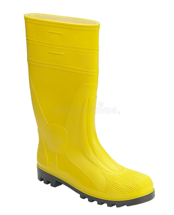 A yellow gumboot in white back