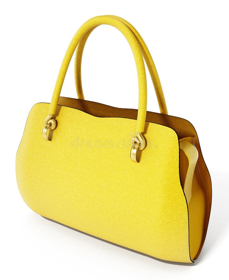 Yellow Handbag Isolated on White Background. 3D Illustration Stock