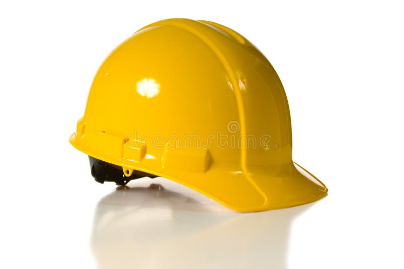 Yellow hard hat on white background with reflection. Architect uniform stock images, royalty-free photos and pictures