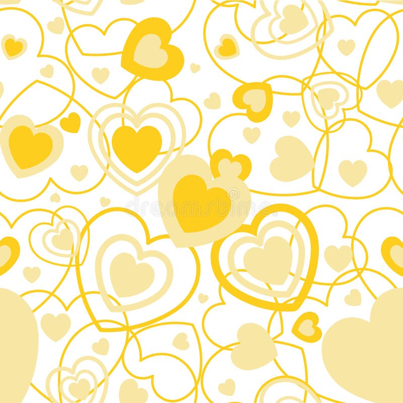 Yellow Heart Shape Seamless Background. Template Valentine