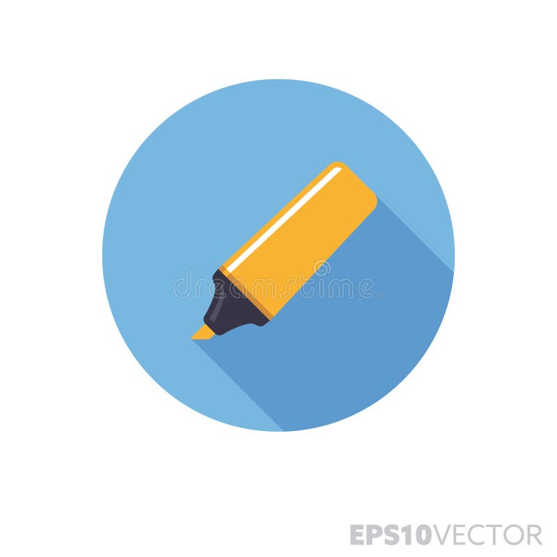 Yellow Highlighter Flat Design Long Shadow Color Vector Icon Stock