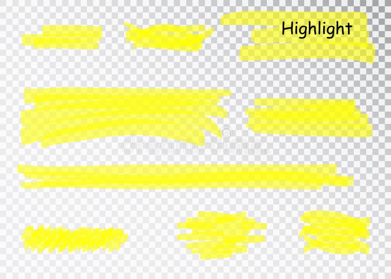 Yellow Highlighter Marker Strokes. Vector brush pen underline lines. Yellow watercolor hand drawn highlight set. royalty free illustration Yellow Highlighter Marker Strokes. Vector brush pen underline lines. Yellow watercolor hand drawn highlight set. royalty free illustration