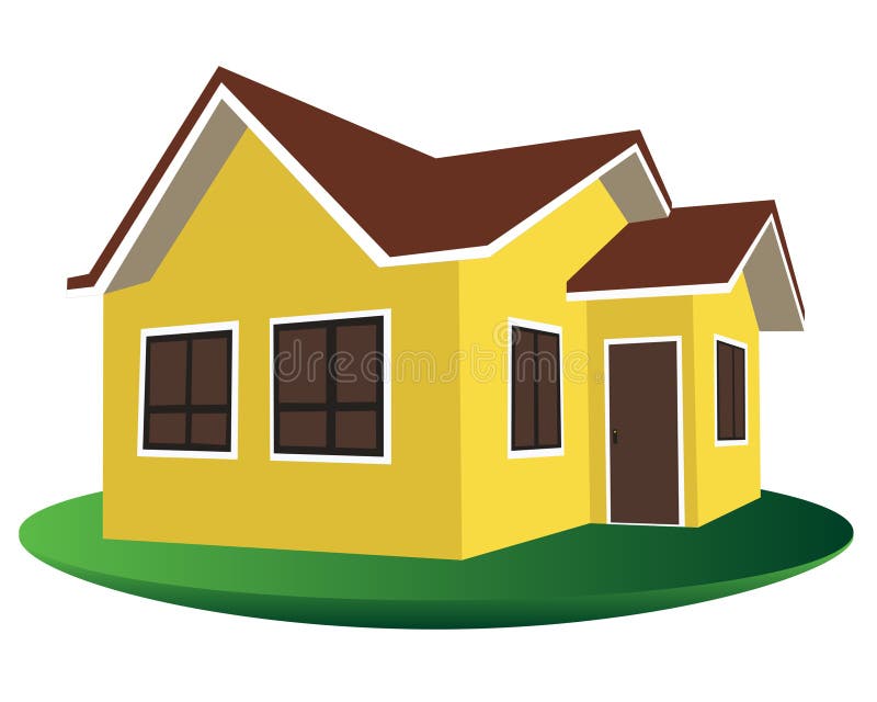 Yellow House Red Roof And White Gray Home Isolated On Blank Background