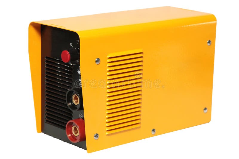 Yellow inverter welding machine, isolated on a white background