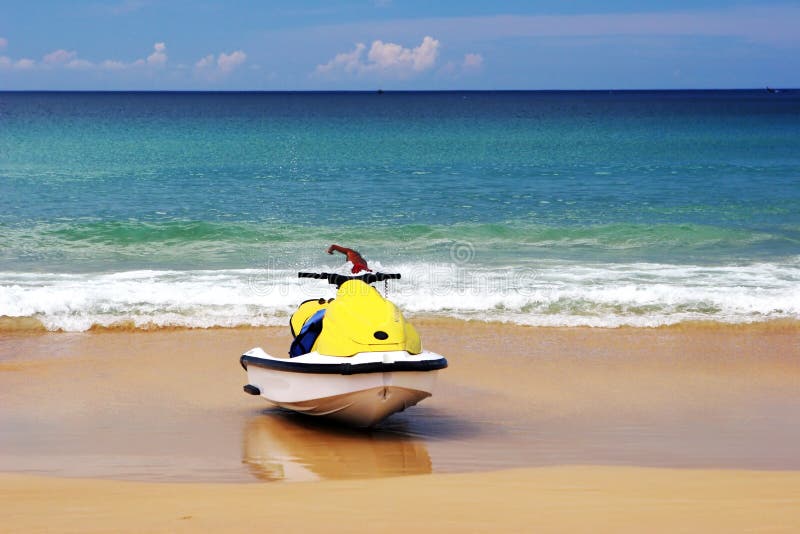 Yellow jet ski stock photo. Image of jetski, coastline 3546912