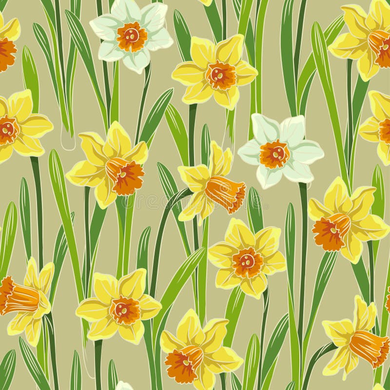 Download Yellow Jonquil Daffodil Narcissus Seamless Pattern Stock ...