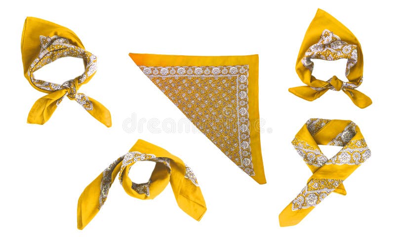 Yellow kerchief-bandana with a pattern, isolated.